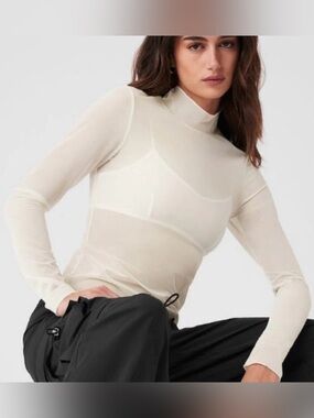 ALO Sheer Mock Neck Long-Sleeve Top with matching bra